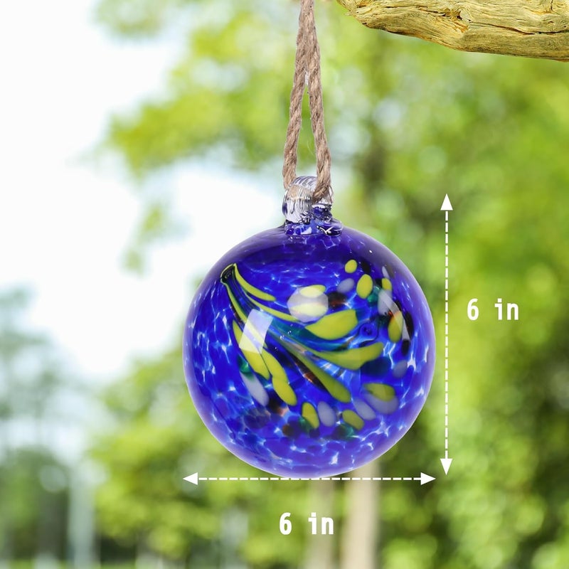 VCUTEKA Hanging Garden Gazing Ball, Hand-Blown Glass Witch Ball for Outdoor Garden Décor, 6" Blue Swirl - Image 4